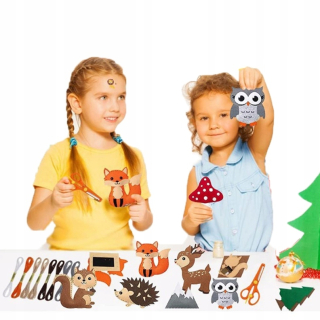Forest - DIY súprava na šitie z plsti 12 ks - Líška, Sova, Medveď, Veverička